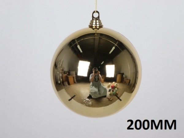 Christmas tree bauble, round, shiny gold, 20cm (200mm)