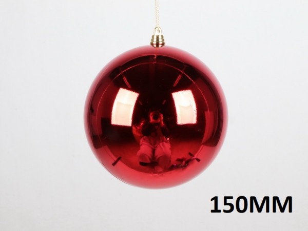 Christmas tree bauble, round, shiny red, 15cm (150mm)