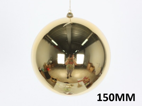 Christmas tree bauble, round, shiny gold, 15cm (150mm)
