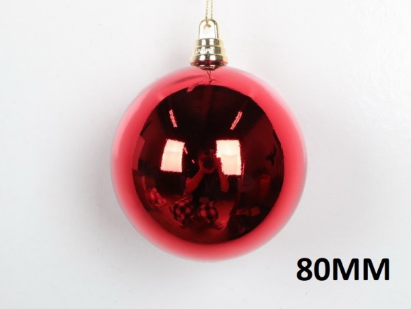 Christmas tree bauble, round, shiny red, 8cm (80mm)